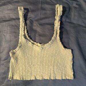 Urban Outfitters Frayed Ribbed Crop Top - Light Sage